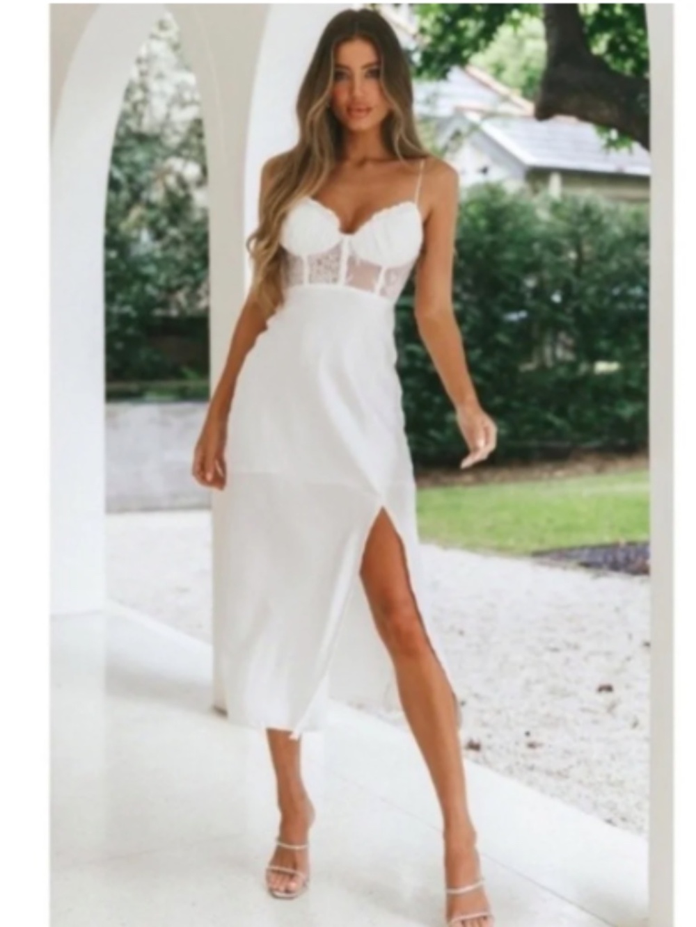 NWT Leslie Trophy Lace Bodice Midi Dress Ivory White Women's Size XS